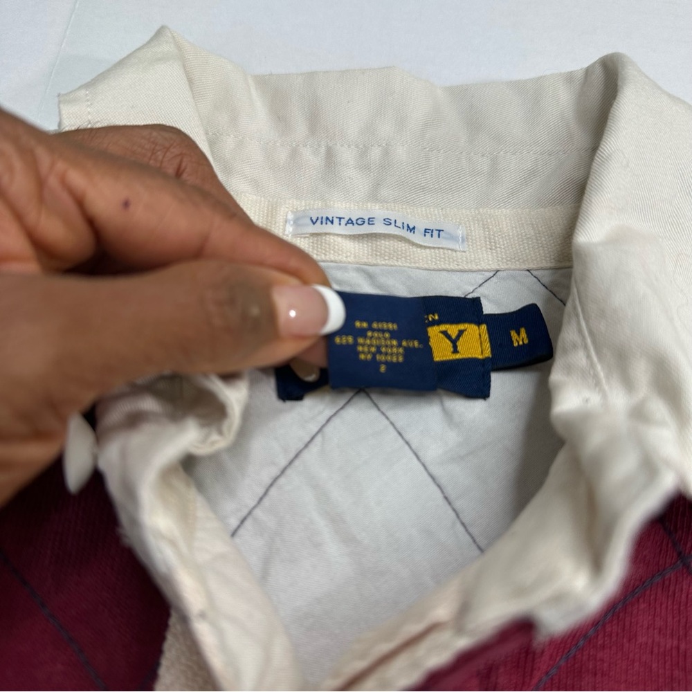 Ralph Lauren Rugby Shirt M | Maroon Navy Striped RLFC 1939-40 Patch | Vintage - Picture 14 of 16
